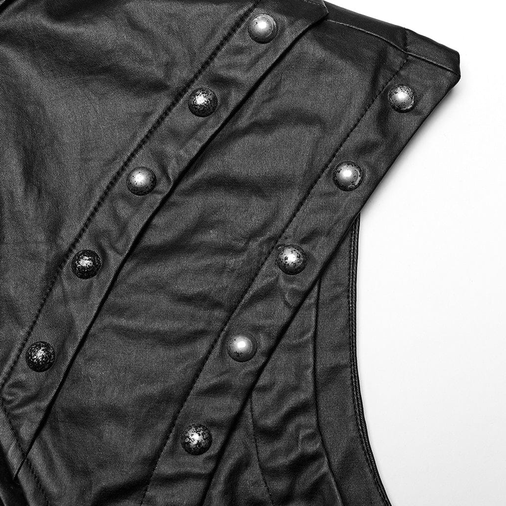 PUNK RAVE Men's Punk Splice Mesh Faux Leather Vest
