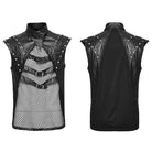 PUNK RAVE Men's Punk Splice Mesh Faux Leather Vest