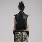 PUNK RAVE Men's Punk Splice Mesh Faux Leather Vest