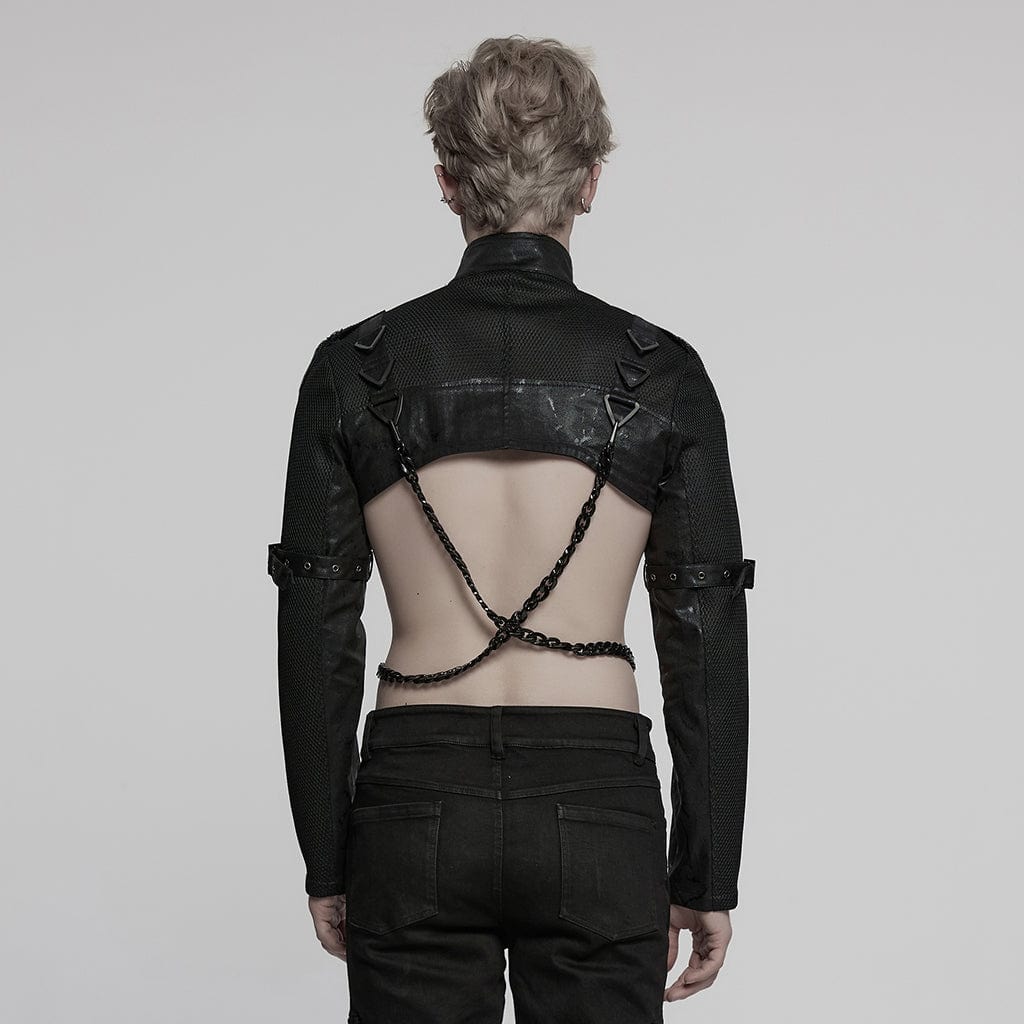 Mantella con occhielli, collo alto punk da uomo PUNK RAVE, con catena e spalline