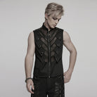 PUNK RAVE Men's Punk Stand Collar Mesh Splice Studded Vest