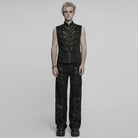 PUNK RAVE Men's Punk Stand Collar Mesh Splice Studded Vest