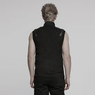 PUNK RAVE Men's Punk Stand Collar Mesh Splice Zipper Vest