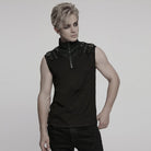 PUNK RAVE Men's Punk Stand Collar Mesh Splice Zipper Vest