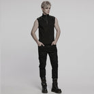 PUNK RAVE Men's Punk Stand Collar Mesh Splice Zipper Vest