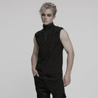 PUNK RAVE Men's Punk Stand Collar Mesh Splice Zipper Vest