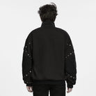 PUNK RAVE Men's Punk Stand Collar Zip‑up Eyelet Jacket