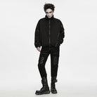 PUNK RAVE Men's Punk Stand Collar Zip‑up Eyelet Jacket
