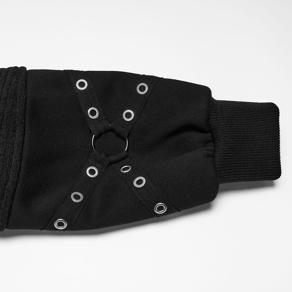 PUNK RAVE Men's Punk Stand Collar Zip‑up Eyelet Jacket