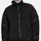 PUNK RAVE Men's Punk Stand Collar Zip‑up Eyelet Jacket