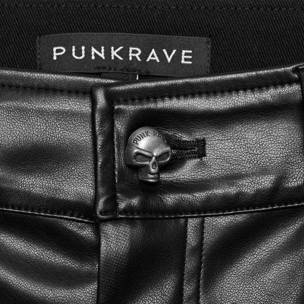 PUNK RAVE Men's Punk Strappy Faux Leather Pants