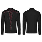 PUNK RAVE Men's Punk Strappy Mesh Splice Black Red Shirt