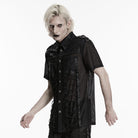 PUNK RAVE Men's Punk Strappy Patchwork Mesh Shirt