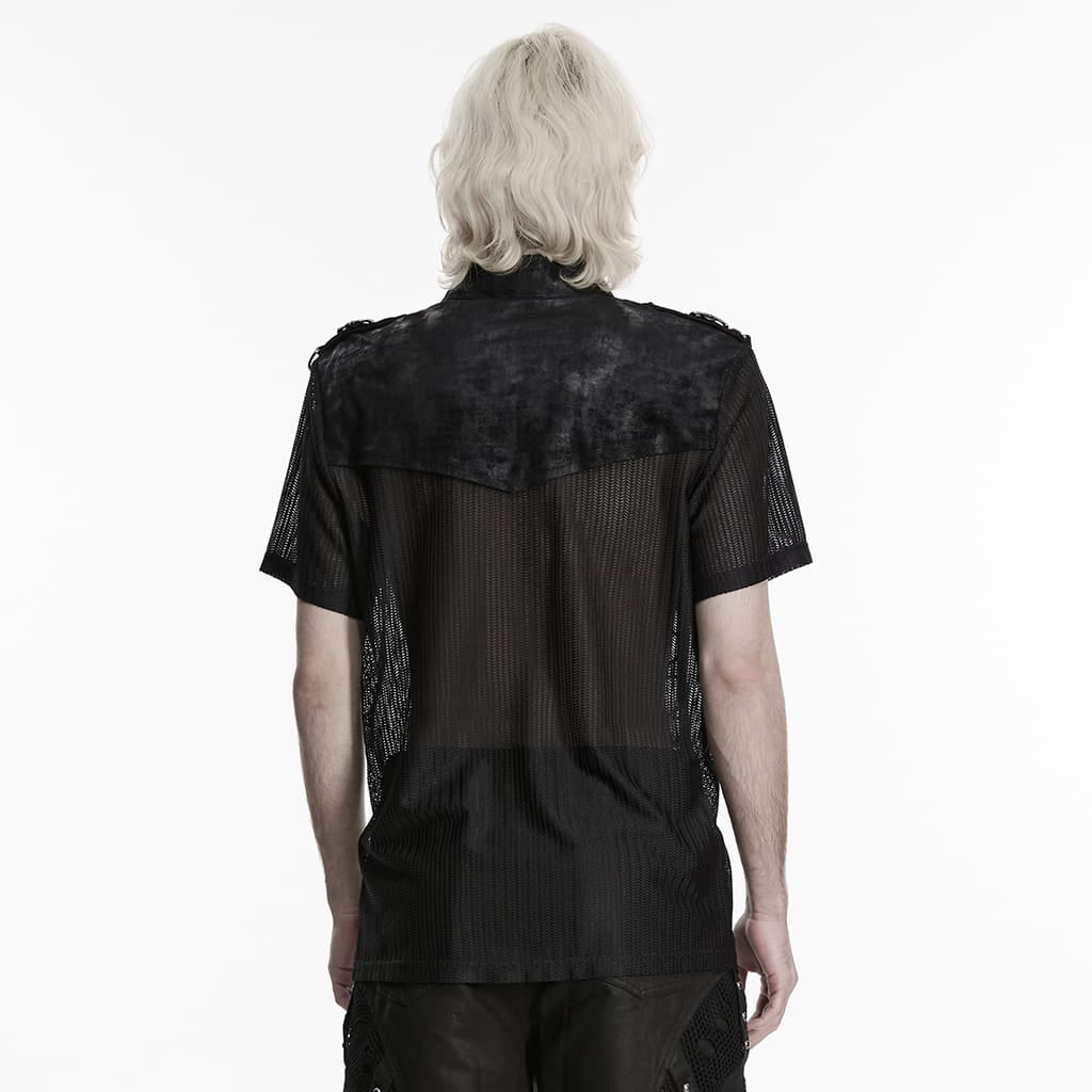 Camicia da uomo PUNK RAVE in rete con spalline e patchwork