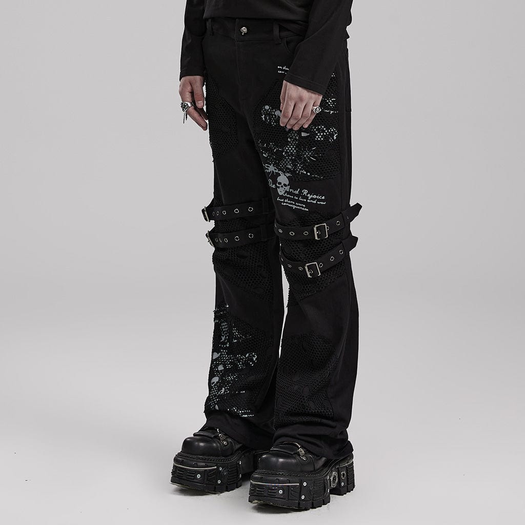 PUNK RAVE Men's Punk Strappy Printed Trousers
