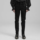 PUNK RAVE Men's Punk Straps Slim Fitted Straight Leg Jeans