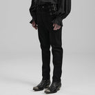 PUNK RAVE Men's Punk Straps Slim Fitted Straight Leg Jeans