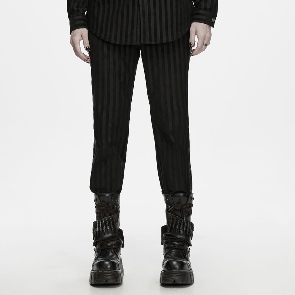 PUNK RAVE Men's Punk Striped Patchwork Pants