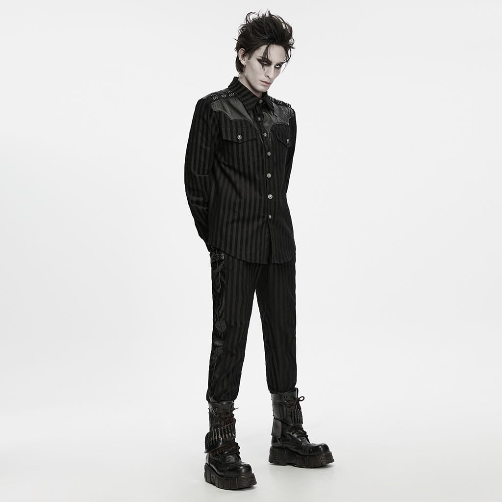 PUNK RAVE Men's Punk Striped Patchwork Pants