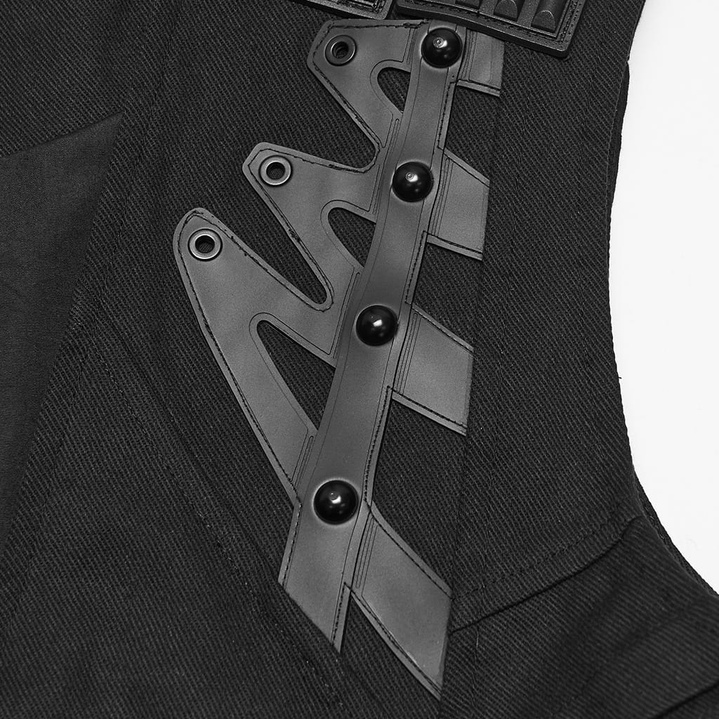 PUNK RAVE Men's Punk Studded Buckle Strap Pleated Vest