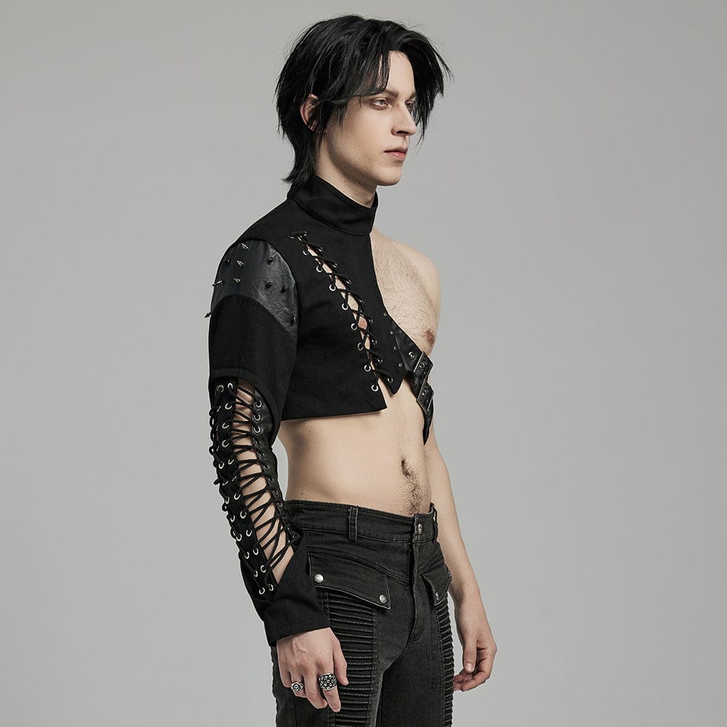 PUNK RAVE Men's Punk Studded Buckles Faux Leather Harness