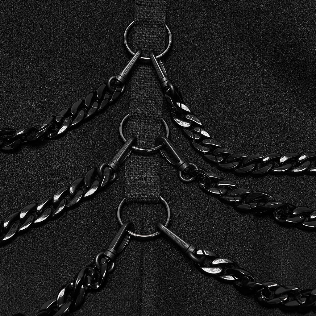 PUNK RAVE Men's Punk Studded Chain Lapel Long Jacket