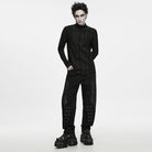 PUNK RAVE Men's Punk Studded Distressed Mock Neck Long Sleeve Top Black