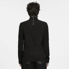 PUNK RAVE Men's Punk Studded Distressed Mock Neck Long Sleeve Top Black