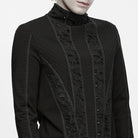 PUNK RAVE Men's Punk Studded Distressed Mock Neck Long Sleeve Top Black