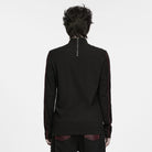 PUNK RAVE Men's Punk Studded Distressed Mock Neck Long Sleeve Top Black-Red