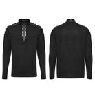 PUNK RAVE Men's Punk Studded Eyelet Zipper Mock Neck Long Sleeve Top