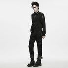 PUNK RAVE Men's Punk Studded Eyelet Zipper Mock Neck Long Sleeve Top