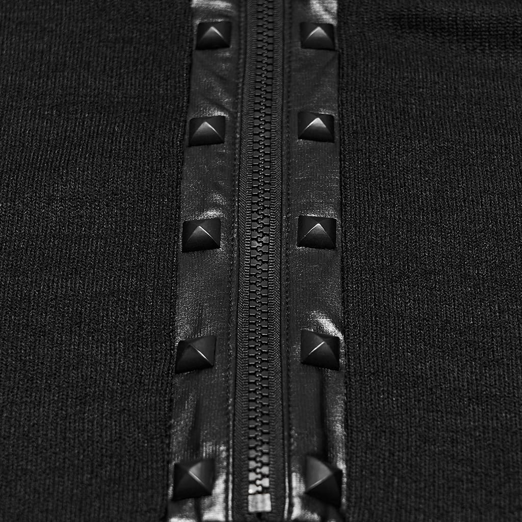 PUNK RAVE Men's Punk Studded Eyelet Zipper Mock Neck Long Sleeve Top