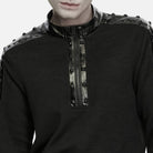 PUNK RAVE Men's Punk Studded Eyelet Zipper Mock Neck Long Sleeve Top