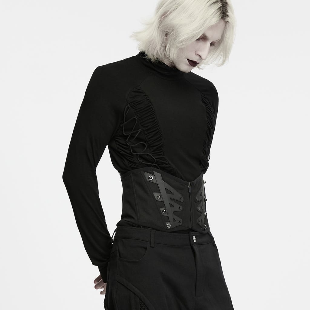 PUNK RAVE Men's Punk Studded Lace-up Zipper Girdle