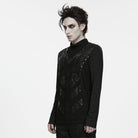 PUNK RAVE Men's Punk Studded Mock Neck Long Sleeve Top