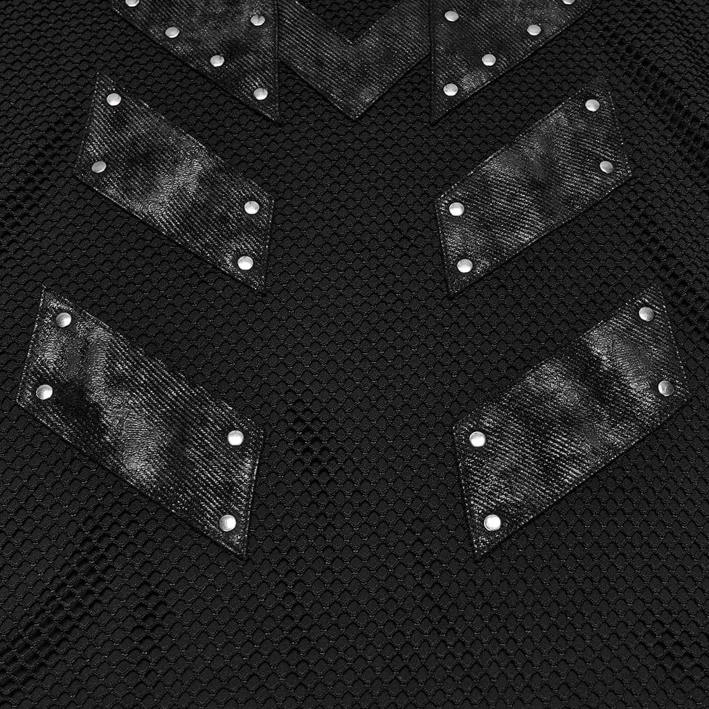 PUNK RAVE Men's Punk Studded Mock Neck Long Sleeve Top