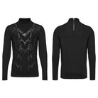 PUNK RAVE Men's Punk Studded Mock Neck Long Sleeve Top
