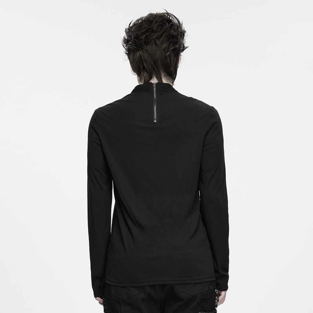 PUNK RAVE Men's Punk Studded Mock Neck Long Sleeve Top