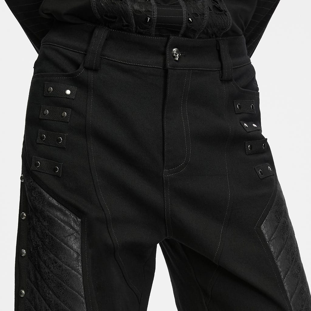 PUNK RAVE Men's Punk Studded Quilted Patchwork Pants