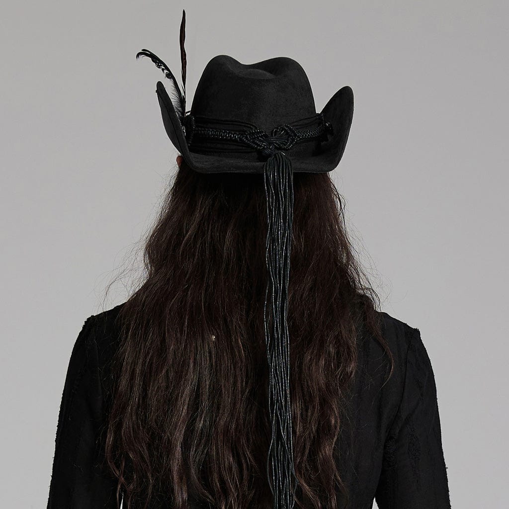 PUNK RAVE Men's Punk Tassels Feather Skull Hat