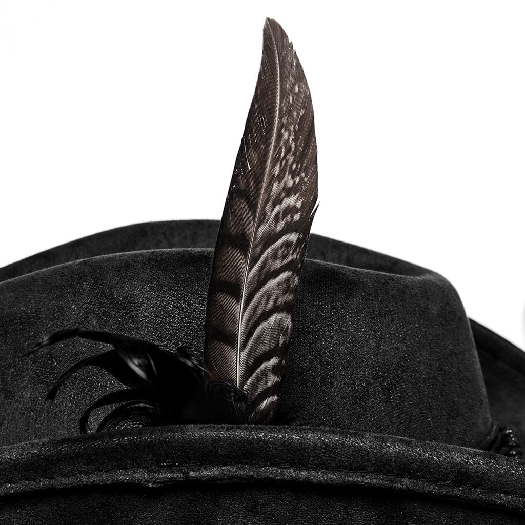 PUNK RAVE Men's Punk Tassels Feather Skull Hat