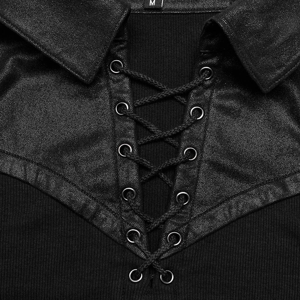 PUNK RAVE Men's Punk Turn-down Collar Splice Shirt