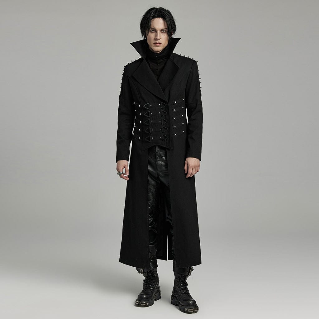 PUNK RAVE Men's Punk Turn-down Collar Studded Coat