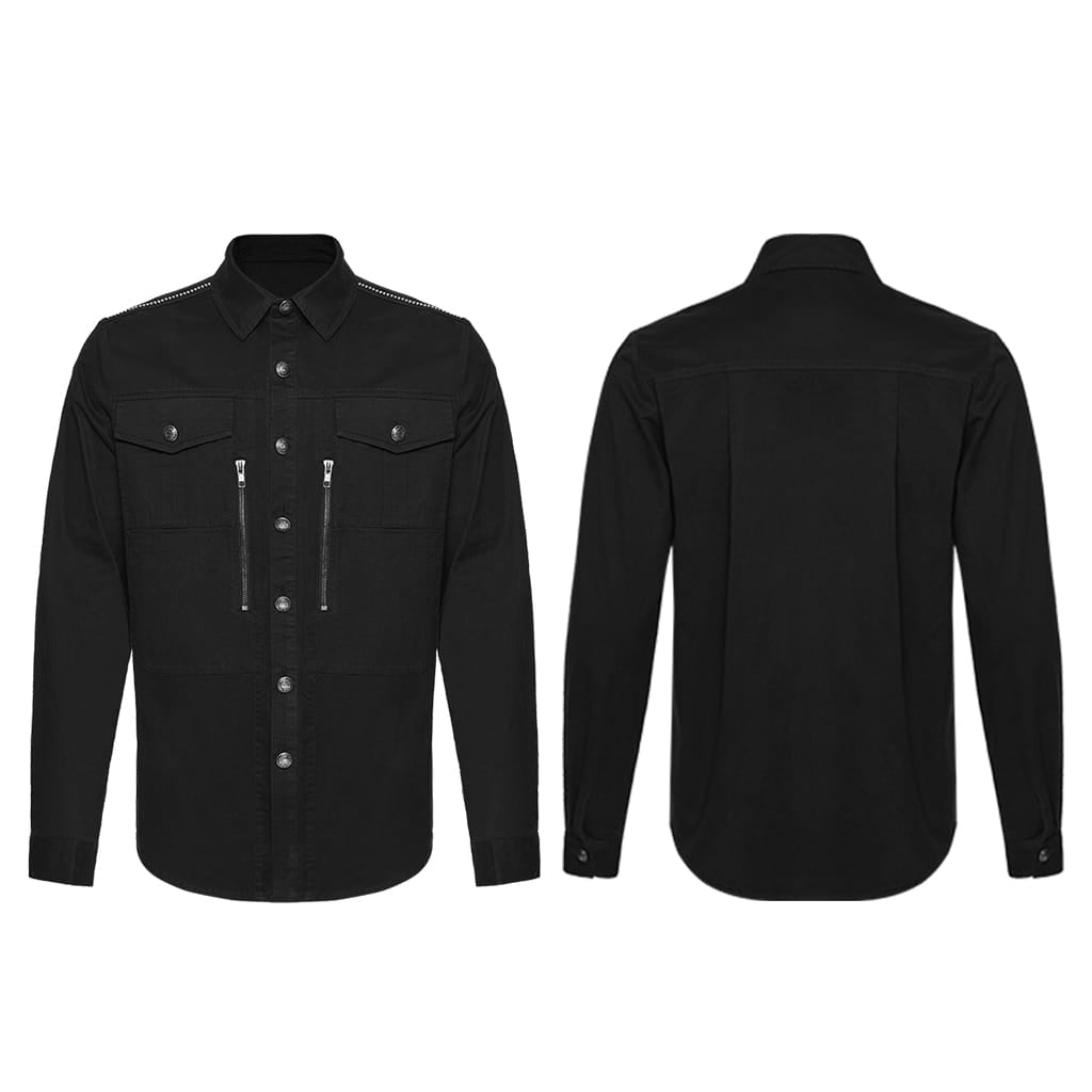 PUNK RAVE Men's Punk Zips Turn-down Collar Long Sleeved Shirt