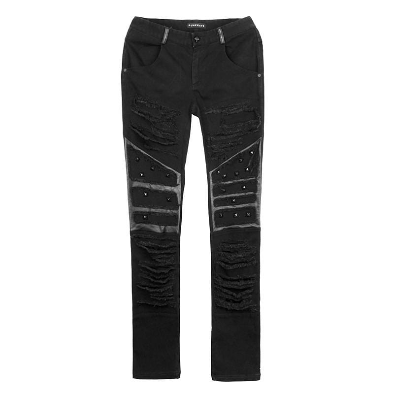PUNK RAVE Men's Ripped Denim Harem Jeans