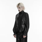 PUNK RAVE Men's Steampunk Asymmetric Buckle-up Pinstripe Texture Vest Black