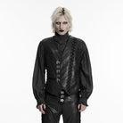 PUNK RAVE Men's Steampunk Asymmetric Buckle-up Pinstripe Texture Vest Black
