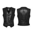 PUNK RAVE Men's Steampunk Asymmetric Buckle-up Pinstripe Texture Vest Black