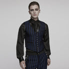 PUNK RAVE Men's Steampunk Striped Buckle Waistcoat Blue